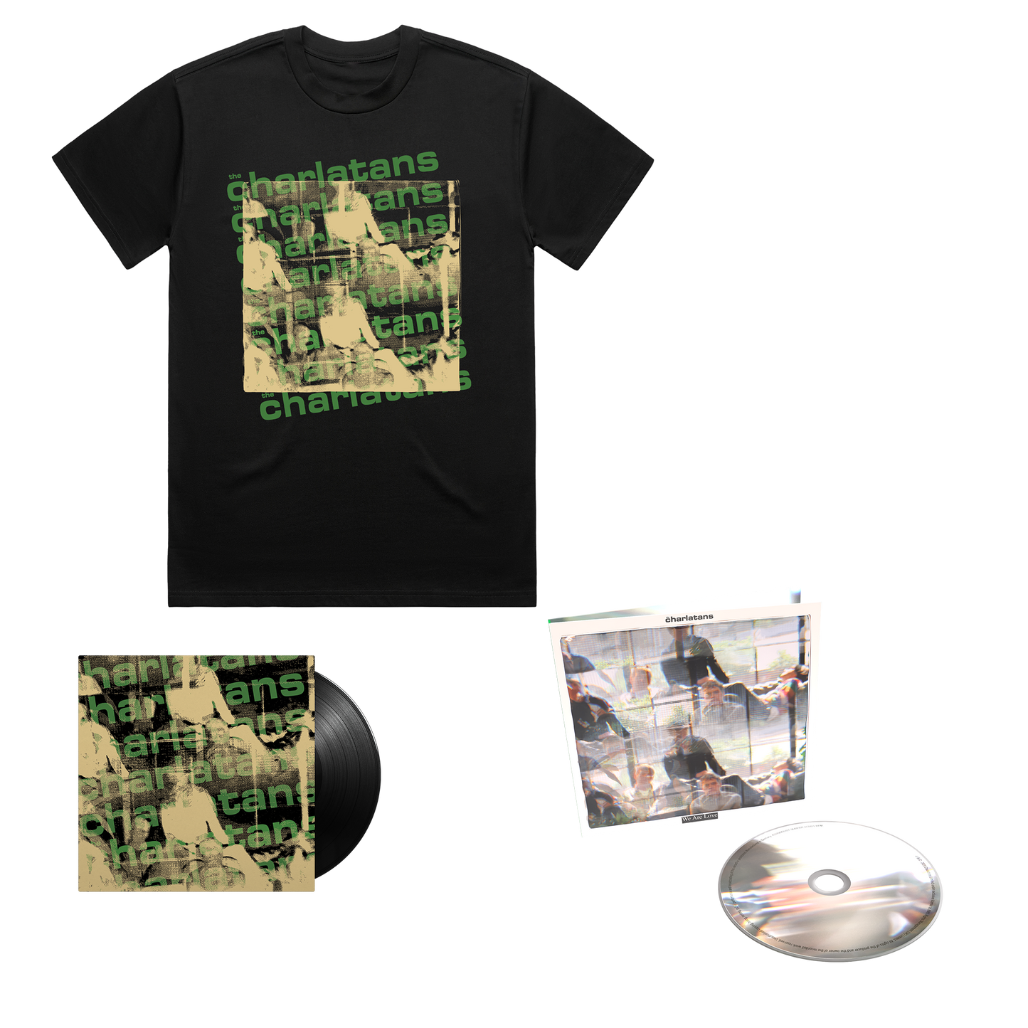 Black t-shirt with graphic design, 7" single & cd