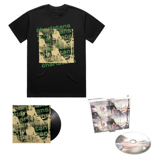 Black t-shirt with graphic design, 7" single & cd
